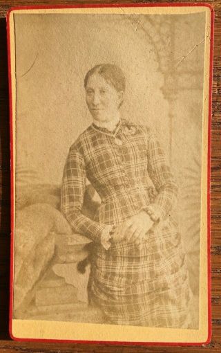 Antique Carte De Viste Photograph Portrait Of A Victorian Lady Dressed In Tartan