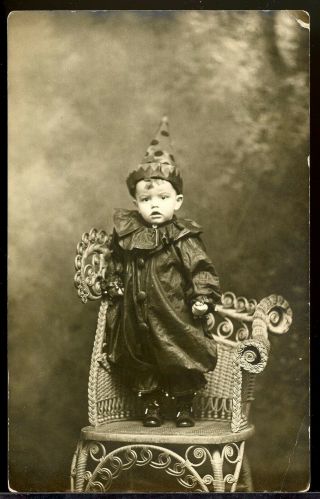 Rppc Real Photo Postcard Child Dressed In Halloween Clown Costume Shamokin Pa