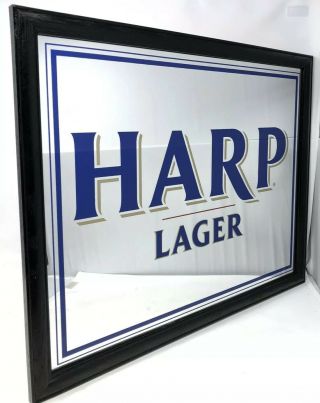 Harp Lager Beer Mirror Bar Sign Wood Frame 21 " X17 " Irish Pub Tavern Man Cave Euc
