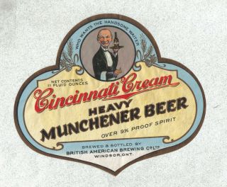 Beer Label - Canada - Cincinnati Cream Munchener Beer - Windsor,  Ontario