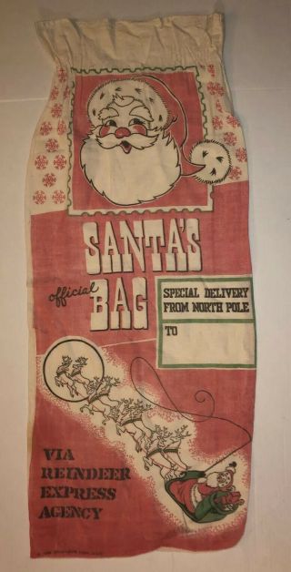Vintage 1962 Flour Sack Santa’s Official Toy Bag Crest Ware Corp
