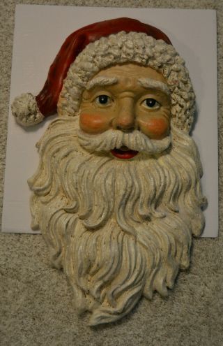 Santa Face Full Beard Hanging Life Size Old World Red Hat Carved Like Resin 16 "