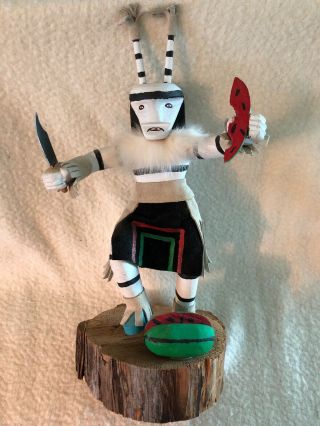 Vintage Watermelon Clown Kachina Doll Signed By A.  P.  14 Inches Tall On Wood Base
