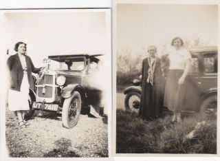2 Old Vintage Photo People Women Car Vehicle Sb2