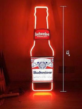 Neon Light Budweiser Bottle Bud Light Busch Beer Bar Miller Vintage Sign 13 " X5 " Z