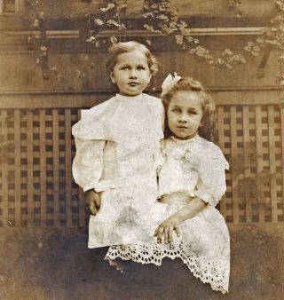 Little Girls By The Porch - Early 1900s Mounted Snapshot Photo