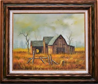 Vintage Oil Painting Landscape Old Barn Country View Signed M.  Otto