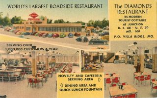 C1940s The Diamond Restaurant Route 66 Villa Ridge,  Missouri Postcard
