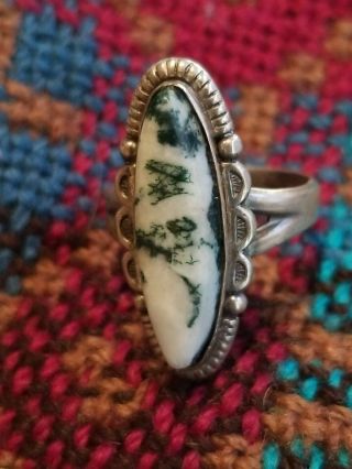 Vintage Sterling Silver Black & White Buffalo Turquoise Navajo Ring Size 6