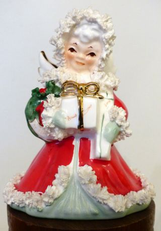 Vintage Napco Christmas Angel Figurine Spaghetti Trim W Gifts Blessings S116a