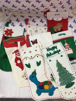 8 Vintage Handmade Christmas Stockings Felt Applique Sequin Beaded Nile Club