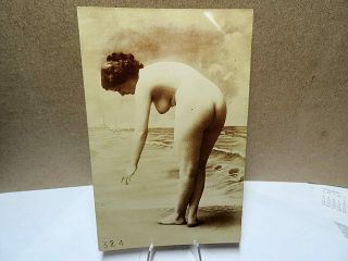 Rppc Real Photo Postcard Nude Beauty At The Sea Shore Paris Ca 1910
