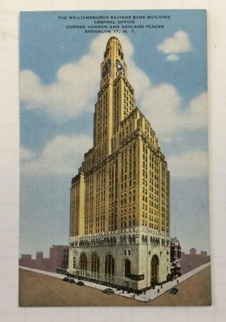 Brooklyn York Williamsburgh Savings Bank Building Postcard 1940s