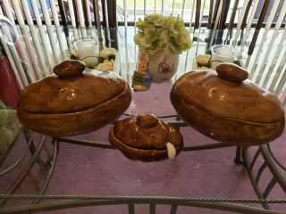 Vintage Ceramic Potato Serving Dish Bowls W/ Lid.  11 " & 7” Handmade & Signed
