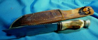 Vintage Edge Brand 488 Solingen Saw Back Stag Hunting Knife Matching Scabbard "