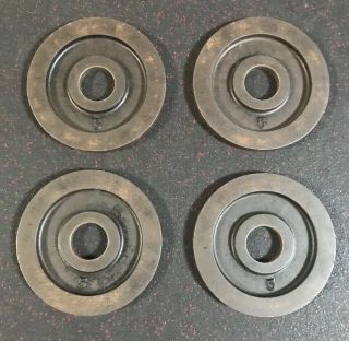 York Barbell 5 Lb Olympic Weight Plates Vintage Partial Milled 2 Pairs 4