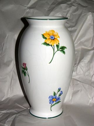 Tiffany & Co White Ceramic Vase Hand Painted Porcelain Summer Flowers 11 "
