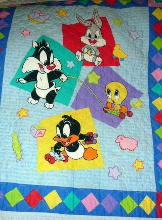 Vintage Baby Looney Tunes Baby Quilt Tweety Bird Sylvester Bugs Daffy