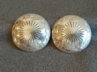 Vintage Large Navajo Concho Stamped Sterling Silver Clip Earrings Signed Jt