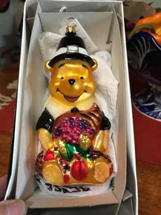 Disney Christopher Radko Ornament Thanksgiving Pooh Bear W/box And Tag