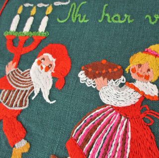 Vintage Scandinavian Nordic Swedish Folk Art Embroidery Christmas Wall Hanging