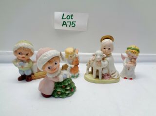 5 Vintage Homco Home Interiors & Ceramic Angel Christmas Winter Figurines A75