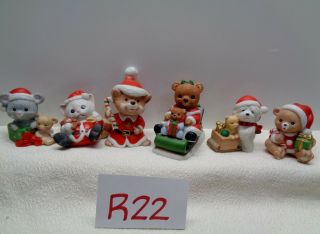 6 Vintage Homco Home Interiors Christmas Kitty Mice Bear Figurines R22