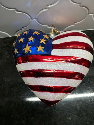 Christopher Radko " Brave Heart " Ornament Heart Flag 9/11 American Red Cross 2001