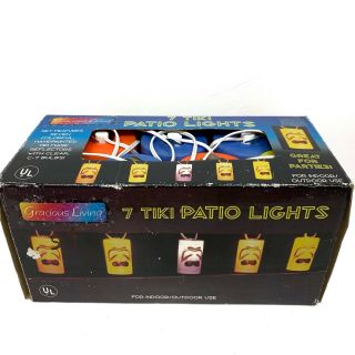 Vintage 7 Lantern Blow Mold Party Patio Tiki Mask Camping Rv String Lights