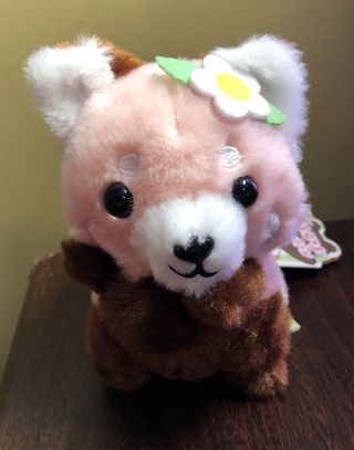 Amuse Baby Red Pink Panda Raccoon Plush Keychain