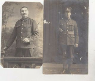 2 Vintage Old Photo People Military Uniform Soldier Red Cross Cap Baton F4