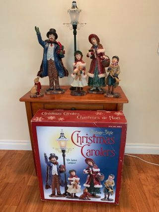 Costco Large Vintage Style Christmas Carolers Lighted Lamp Post Mom Dad Dog Kids