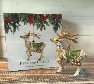 Fitz & Floyd Gregorian Reindeer Handcrafted China Christmas Ornament 5 " Nib 2001