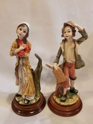 Vintage Capodimonte Peasant Girl And Boy Figurines 8.  5 " Tall