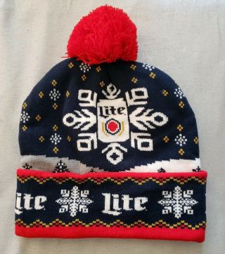2019 Miller Lite Ugly Sweater Holiday Christmas Beanie Hat Beer