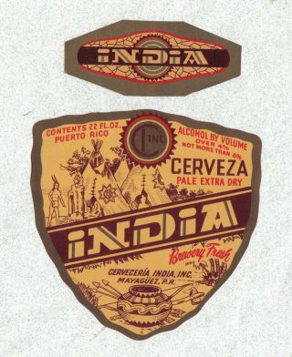 Beer Labels - Puerto Rico - Cerveza India Pale Extra Dry 22 Oz - Mayaguez