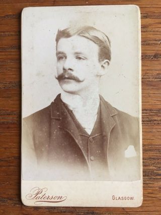 Antique Carte De Viste Photograph Dark Haired Victorian Gentleman With Moustache
