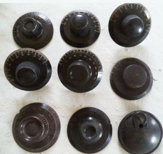 (9) Assorted 3 " Dial Knobs For Early Radio Receiver