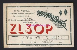 Qsl Card Ham Radio Card Zl3op 1956 Christchurch Zealand Mailed W Stamp
