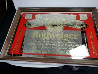 Vintage Budweiser King Of Beer Anheuser Busch Mirror Bar Sign Man Cave 1988