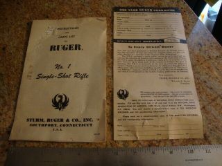 Vintage 1967 Ruger No.  1 Single - Shot Rifle Instructions/parts List,