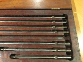 Vintage Starrett 124 Inside Micrometer & 10 Rods Machinisit Tool Wood Box 3
