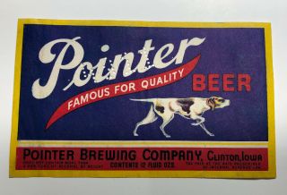 Pointer Hunting Dog Irtp Beer Label Clinton Iowa