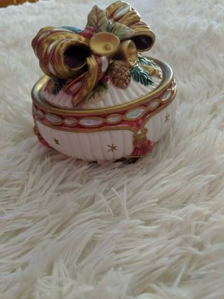 Fitz And Floyd Holiday Treasures Ceramic Candy Dish Trinket Box Christmas Decor