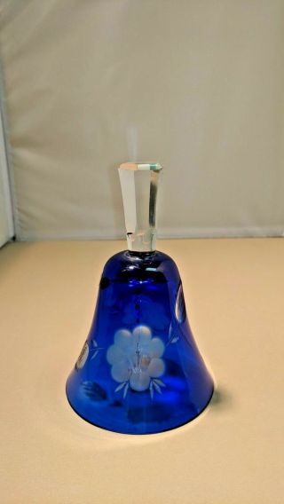 Vintage Cobalt Blue Crystal Bell Cut To Clear With Foil Tag Made In Poland