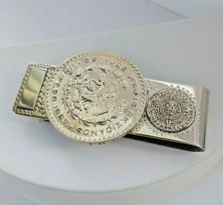 Vintage Mexico Sterling Silver 925 Money Clip With 1962 Mexico Peso Coin