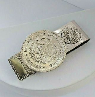 Vintage Mexico Sterling Silver 925 Money Clip with 1962 Mexico Peso Coin 2