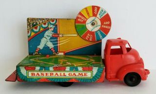 Vintage Tin & Plastic Baseball Player Toy Truck Game Circa 1950 