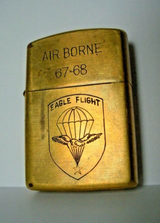 Vintage Brass Zippo Lighter Chu Lai Vietnam Eagle Flight Air Borne - Inscribed