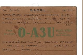 1928 O - A3u South Africa Qsl Radio Card